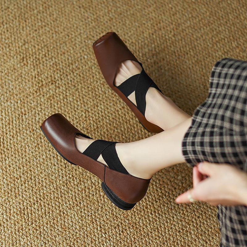 Factory straight pig nose shoes women's 2025 spring new full leather inside and out retro style ballet shoes secret