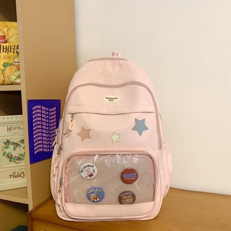 

Прозрачный бейдж Болевая сумка Новый Большая вместимость Студенческий школьный рюкзак Мягкий рюкзак для девочки Женский рюкзак