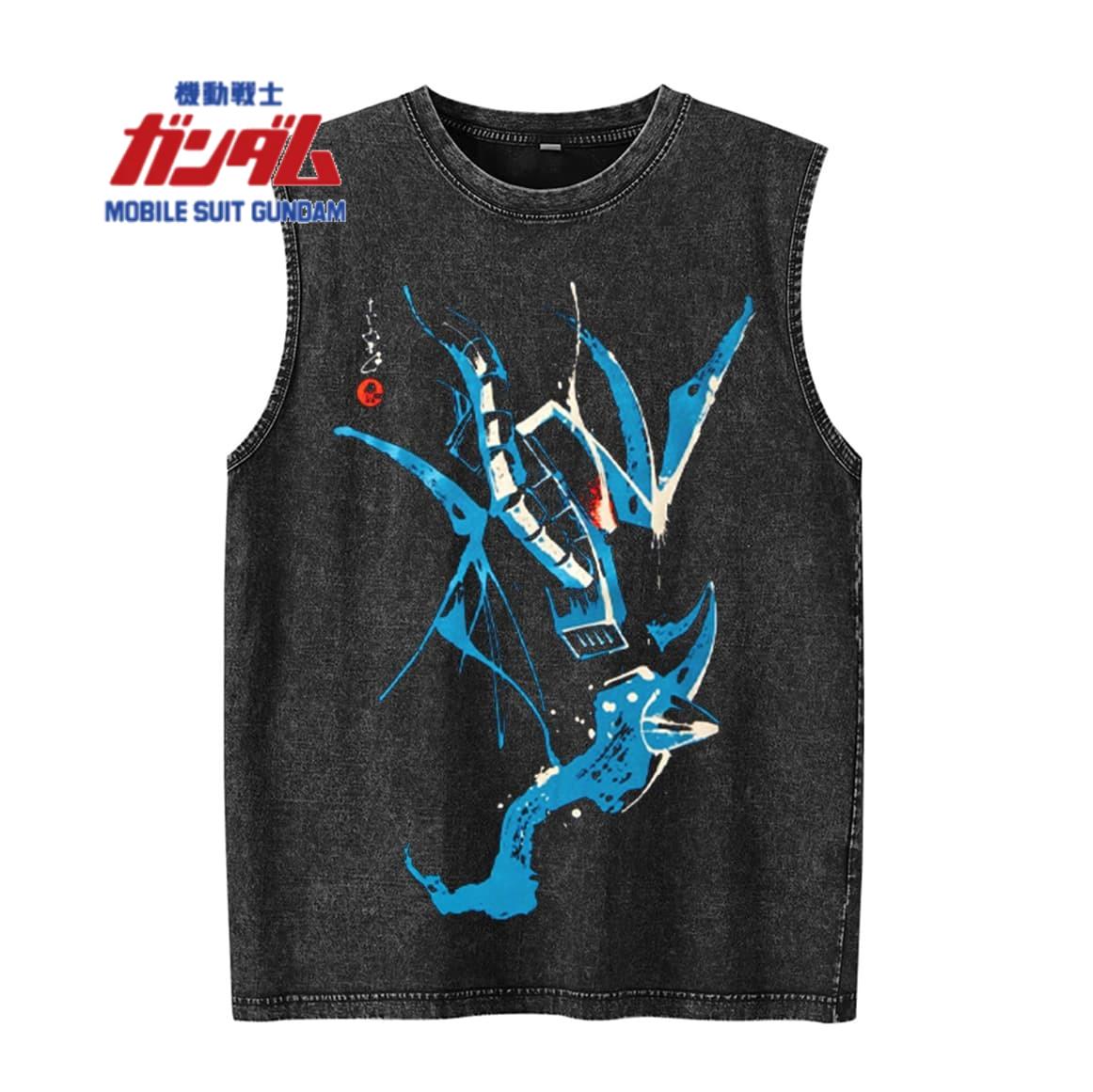 

Летние мужские майки-борцовки Gundam для спортзала, безрукавная футболка с винтажной стиркой, оверсайз, харадзюку, жилет Y2k, уличная одежда 3XL
