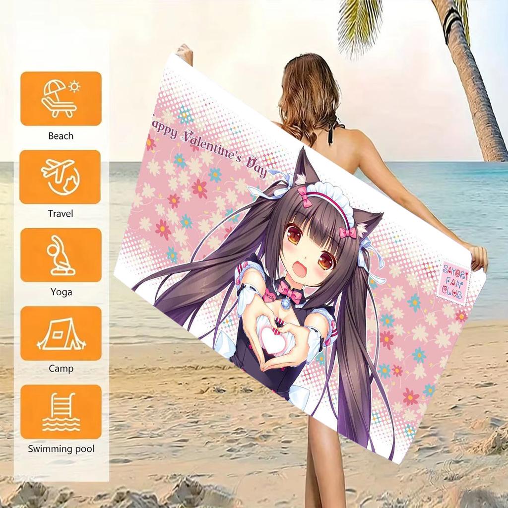 Galgame Anime Nekopara Beach Towel Soft Skin Friendly High Water Absorption Quick Dry Gym Sports Towel Stylish Beach Accessories