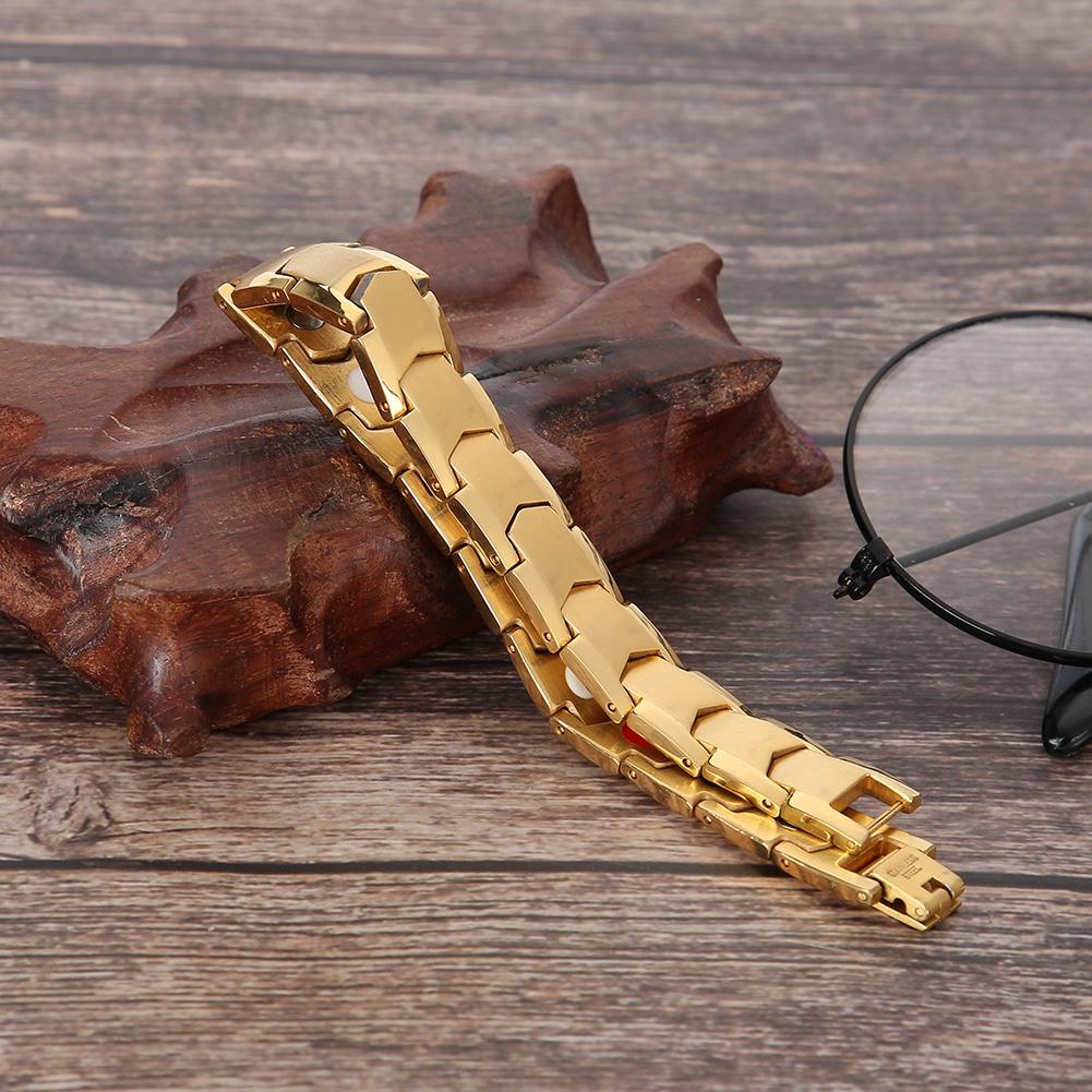 Magnettherapie-Armband aus Titanstahl, Gesundheitspflege, Geschenk, verstellbares Armband für Männer (Gold)