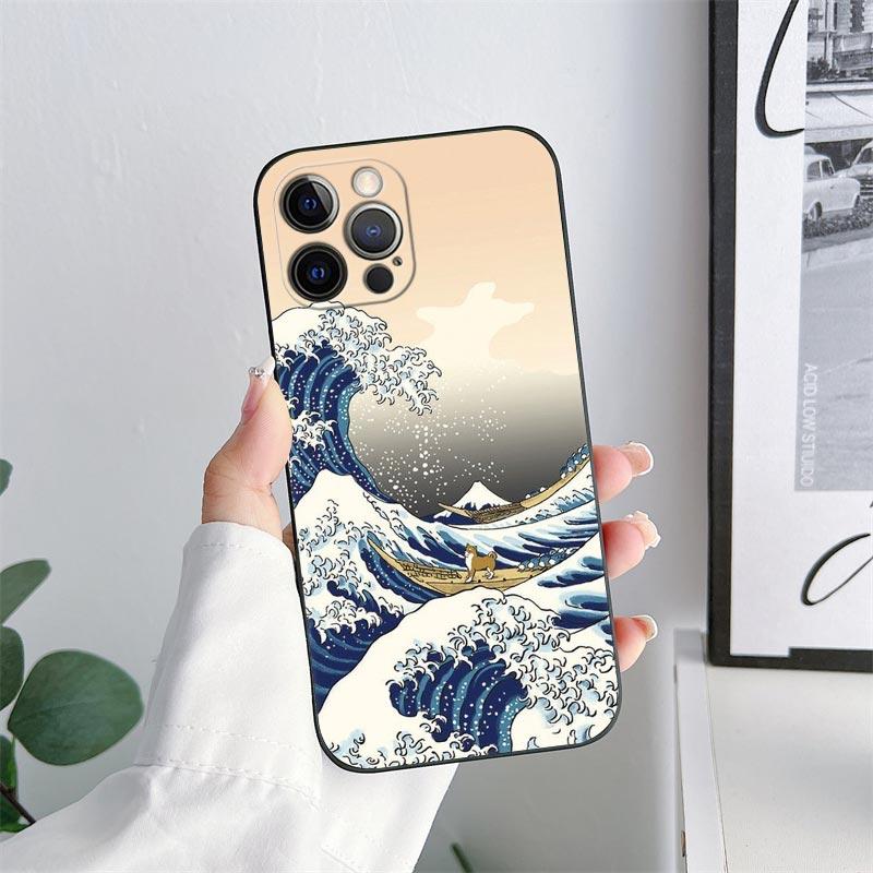 Hokusai The Great Wave Anime Dragon Phone Case for iPhone 11 15 Pro Max Case Coque 14 Plus 13 Pro 12 11 X XR 8 SE TPU Soft Cover