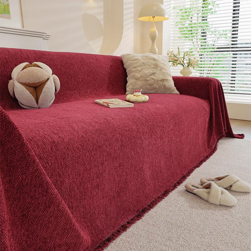 Handun Festive Red Herringbone Sofa Throw