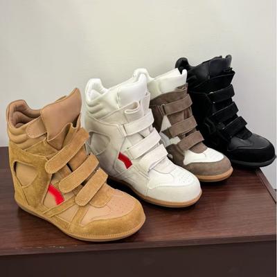 Zapatos de Mujer Otoño Calle Nuevo Estilo Velcro Invisible Aumentador Interno de Altura Cuña Combinación de Colores Deportivos Casuales de Caña Alta