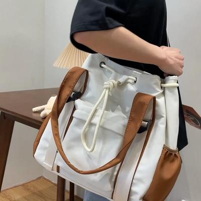 Student Book Tote Bag Large Capacity Contrast Color Handbag Commuter Shoulder Bag Crossbody Bag AVE