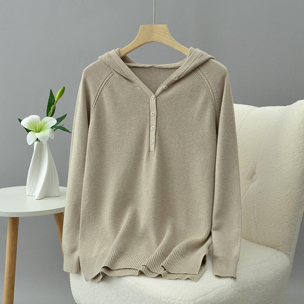Women's Solid Color Hooded Knitwear Pullover Sweater Loose Fit Thin Spring Reduction Fashion