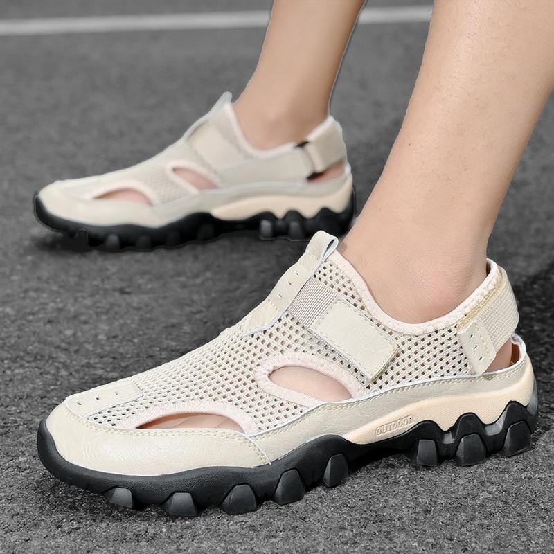 Sommer Atmungsaktive Slipper Herren Taschenkopf Sandalen Hohle Mesh Loch Schuhe Outdoor Rutschfest Leicht Sport Freizeit Strand Schuhe