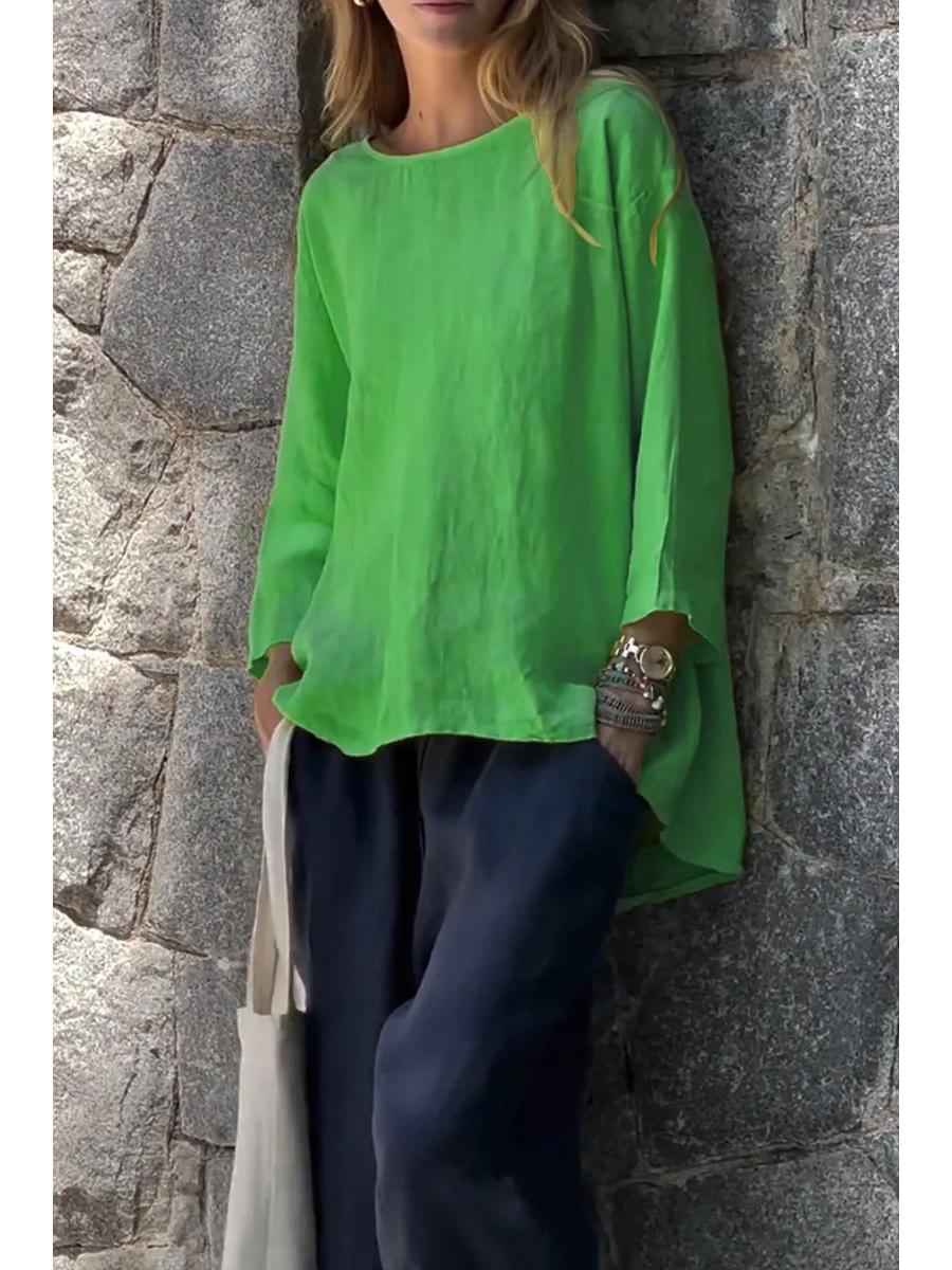 

Женский свободный топ с девятью рукавами из хлопка и льна 2025 XL зелёный