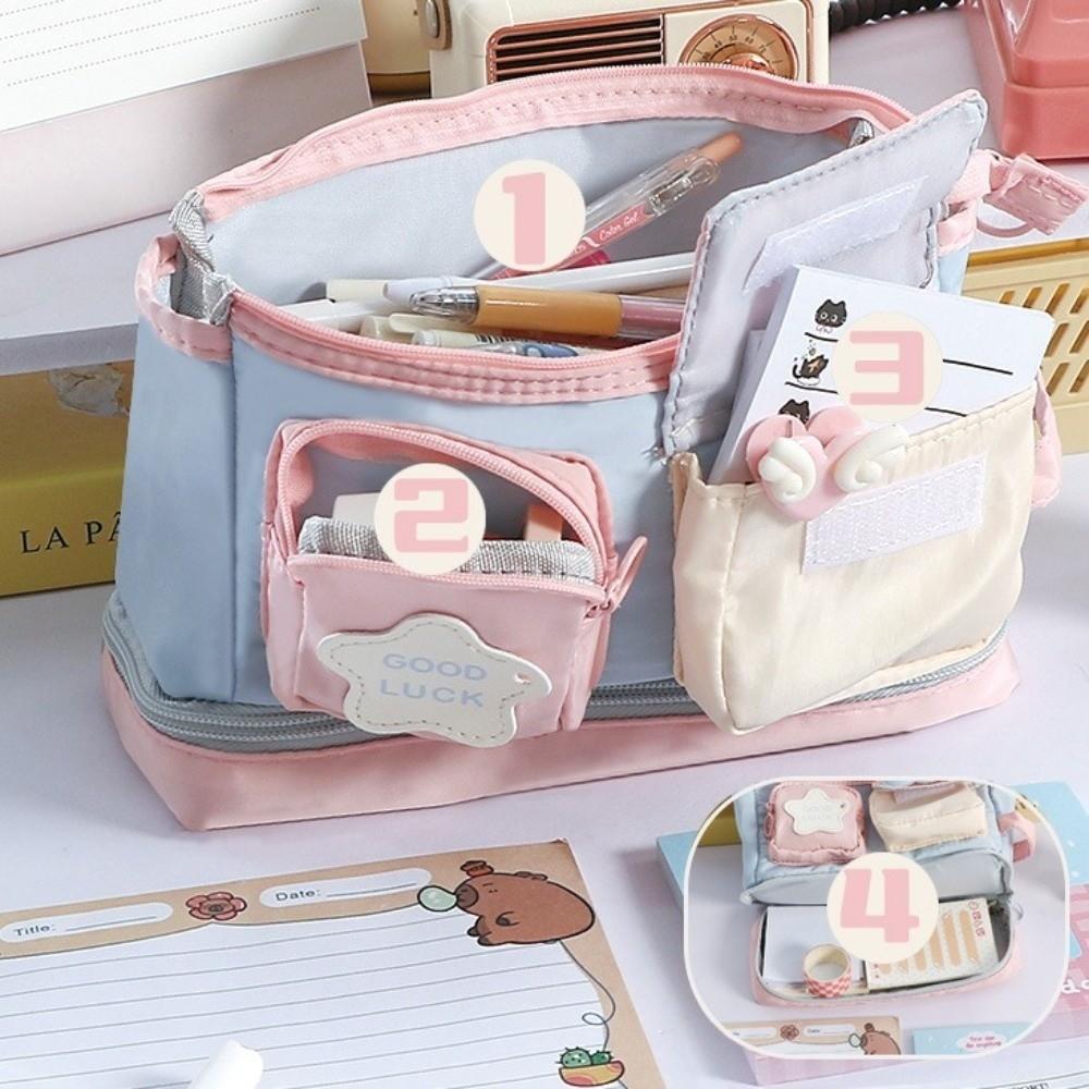 Handheld Y2K Star Stationery Bag Multilayer Ins Pencil Pouch Y2K Sweet Korean Pencil Case  Office