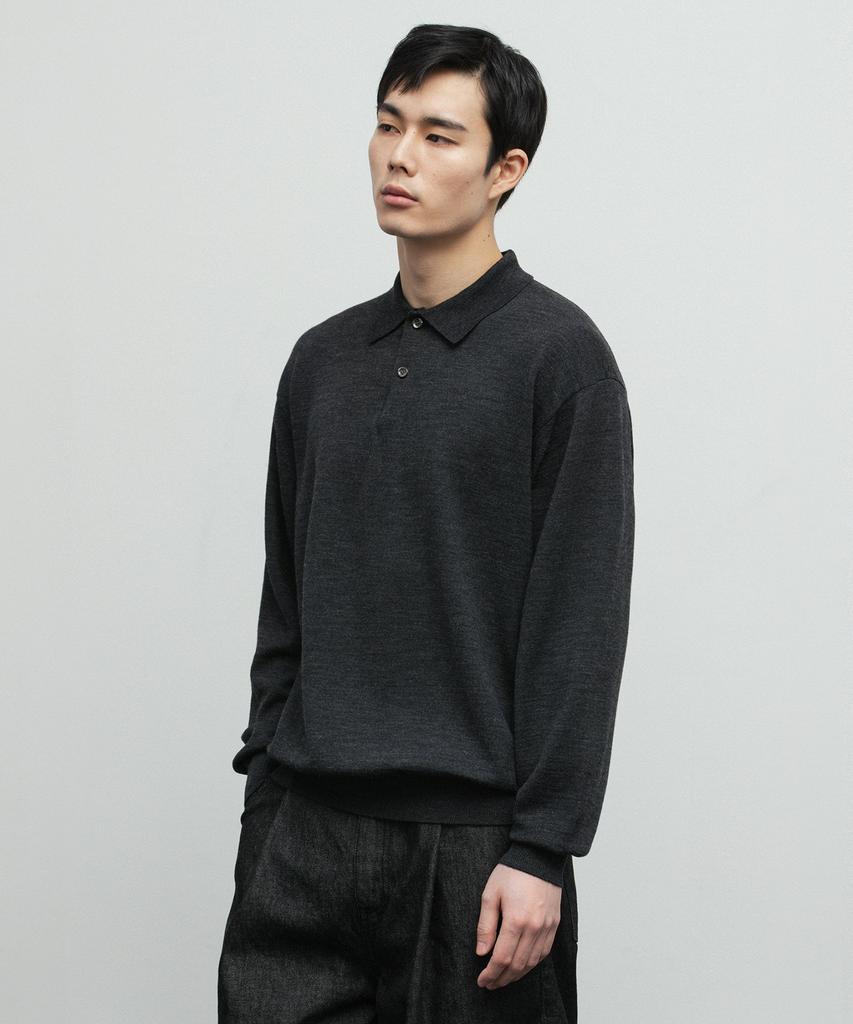 BLANKROOM Polo Knit_Melange Charcoal