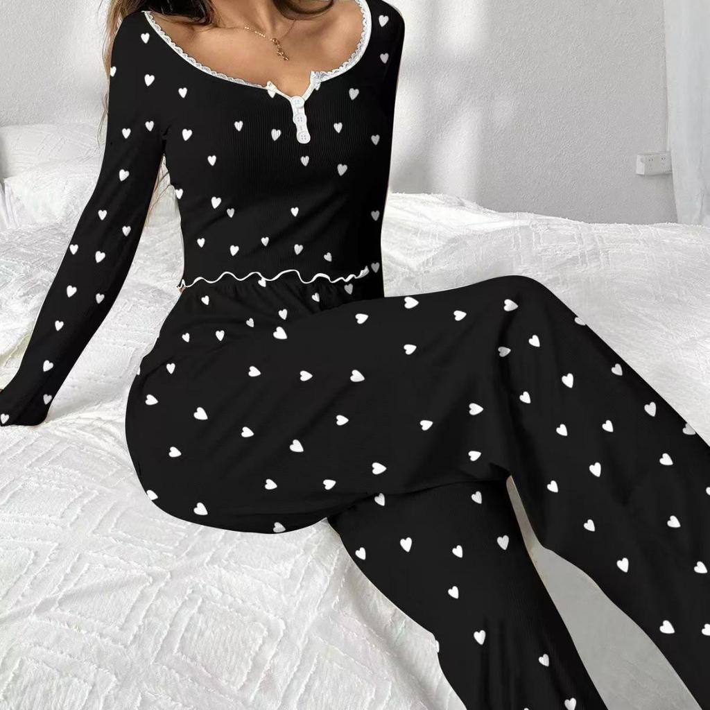 Black & White Heart Jacquard Women's Pajamas