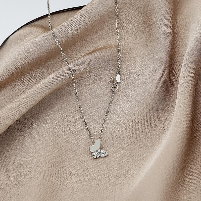 Han Chao Fairy Mori Aesthetic Double Butterfly Necklace Clavicle Chain Cold Wind Simple Temperament Jewelry Female