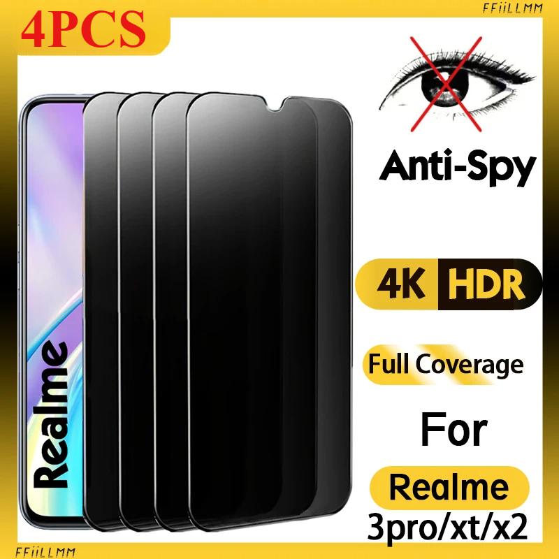 4 peças! Privacidade Filme Protetor de tela de vidro temperado para Realme XT X2 3 5 Pro Vidro anti-espião para Realme Q C3 C11 C15 C21 C31
