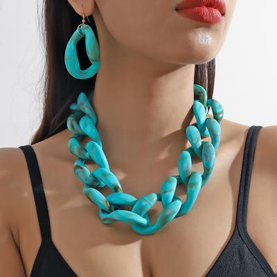 Exaggerated Acrylic Collar Chain  Earring Necklace for Women Boho Rock Jewelry Gifts