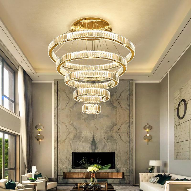 Modern Minimalist Crystal Chandelier for Double-Height Spaces