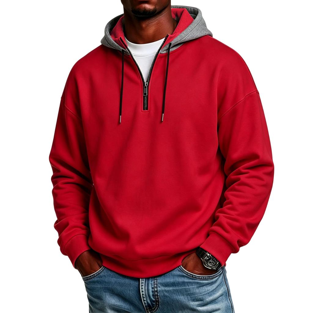 Men's -Lined Zip-Up Hooded Sweatshirt Loose Fit Casual Long Sleeve