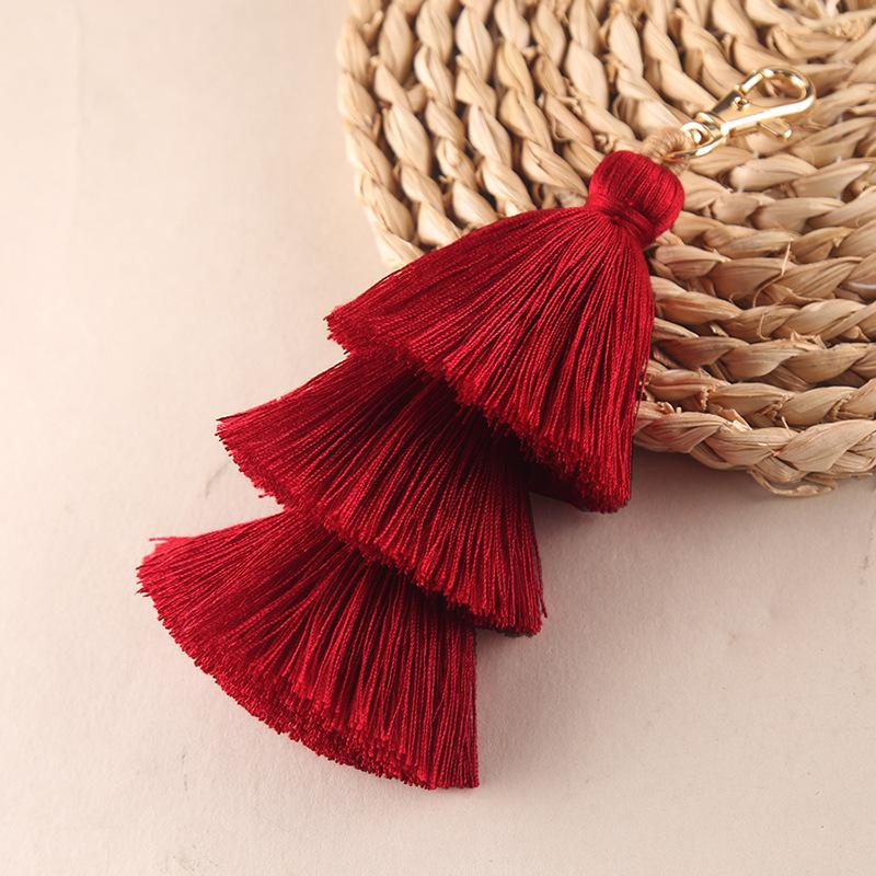 Three-layer Cotton Tassel Bag Hanger Decoration with Ethnic Style Keychain In Bohemian Style - Three-layer Tassels Pendant