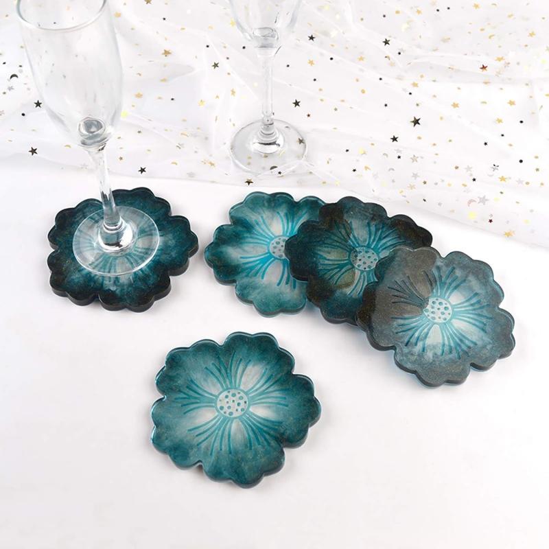 DIY Flower Shape Coaster Mold Silicone Epoxy Resin Handmade Craft Mold for Fruit Dish Clay Plaster Casting Home Decor