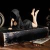 Gothic Bookshelf Sculpture Sexy Black Robe Female Figure Resin Spooky Woman Figurine for Halloween Desktop Decoration