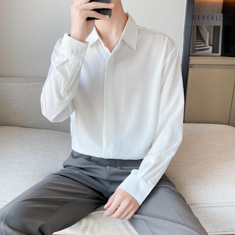 

Мужская элегантная осенняя рубашка в британском стиле из шифона Ice Silk цвета кофе с длинными рукавами Extra Large белый