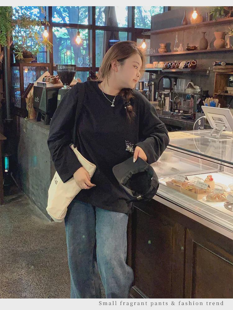 Women's Oversized White Long-Sleeve Cotton Split-Hem T-Shirt - Autumn Loose Fit