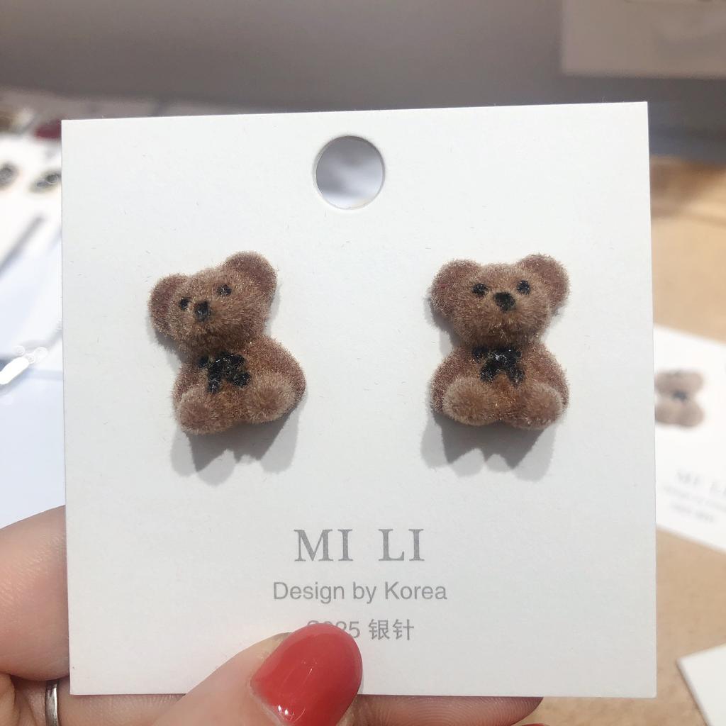 Boucles d'oreilles à tige en forme de lapin en peluche pour femmes, nouveau design, mignon, mode coréenne, marron, animal, ours, bijoux, cadeau de fête pour filles