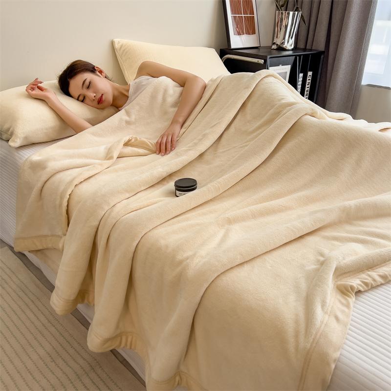 Double Layer Solid Color Milk Velvet Blanket Autumn Winter Thicken Warm Plush Blanket for Bed Sofa Single Double Thick Bed Sheet