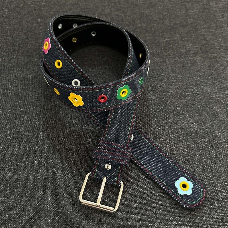 Meier Blue denim original belt - dopamine rivet design, y2k sweet & cool leather belt 110
