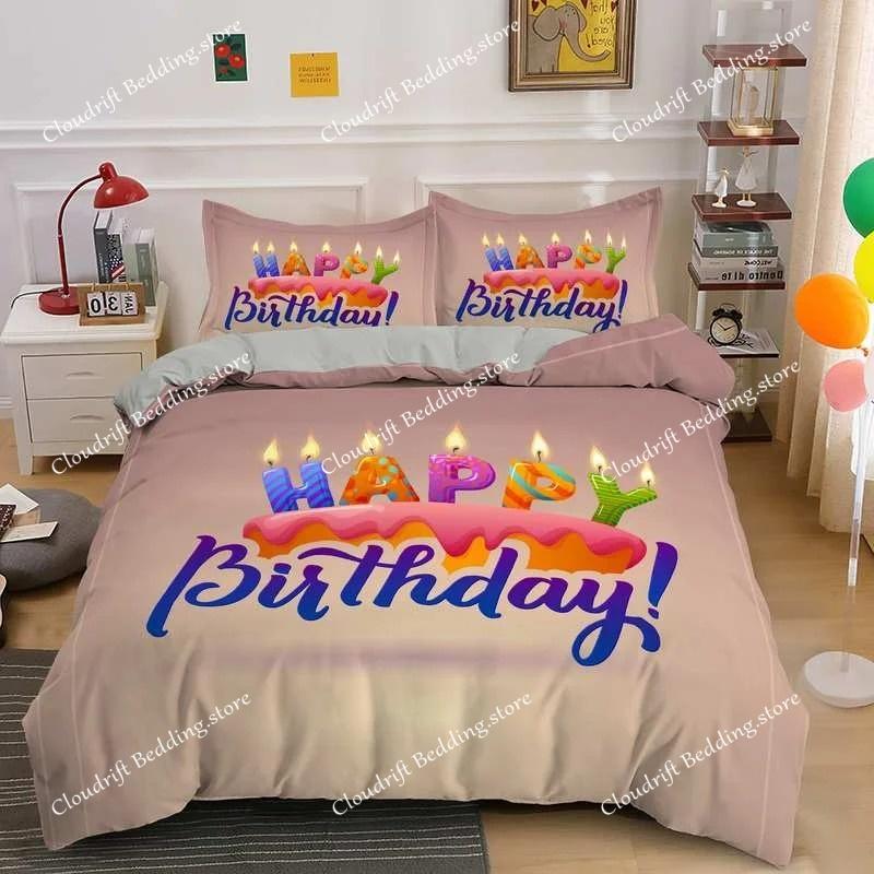 Happy Birthday Gift Bedding Set Party Festival Duvet Cover KingQueen For Kids Boys Girls Cartoon Polyester Quilt Cover