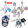 925 Silver Charms Bachelor's Cap Graduate Beads Pendant Fit Original Bracelet DIY Bead Gift For Graduation Ceremony