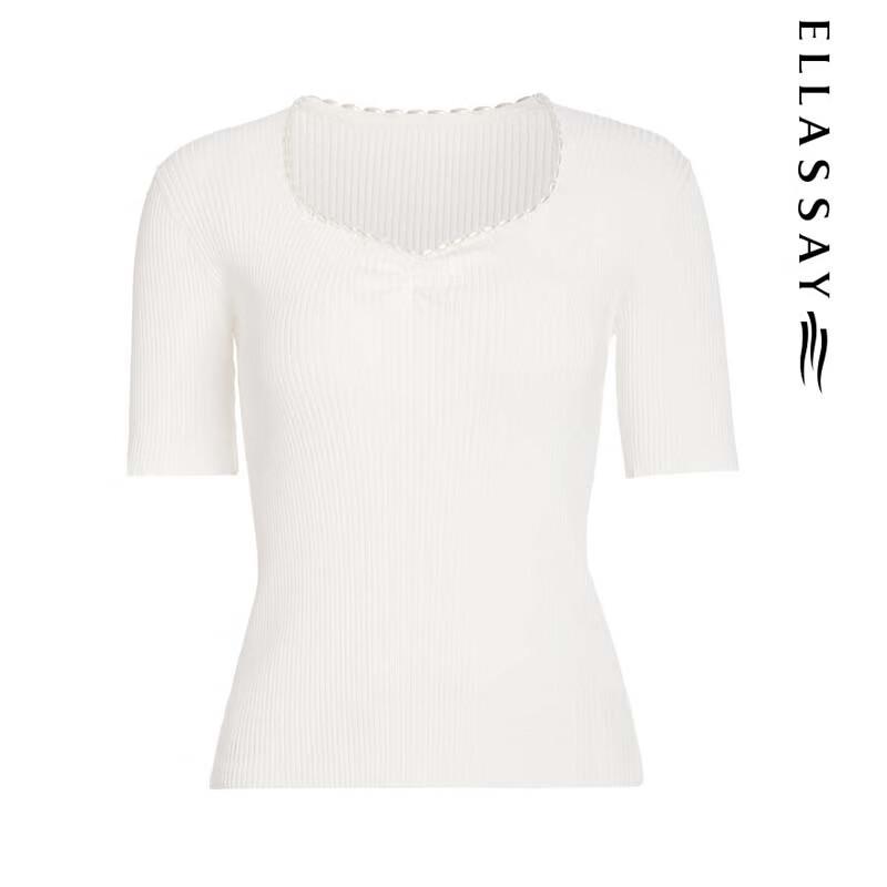 ELLASSAY Elegant Square Neck Short Sleeve Knit Top