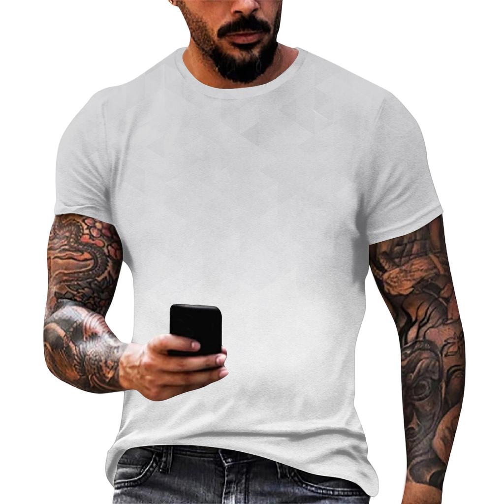 Men's Casual Loose Fit Short Sleeve T-Shirt Gradient Print Crew Neck Lightweight Soft Fabric Summer Wear