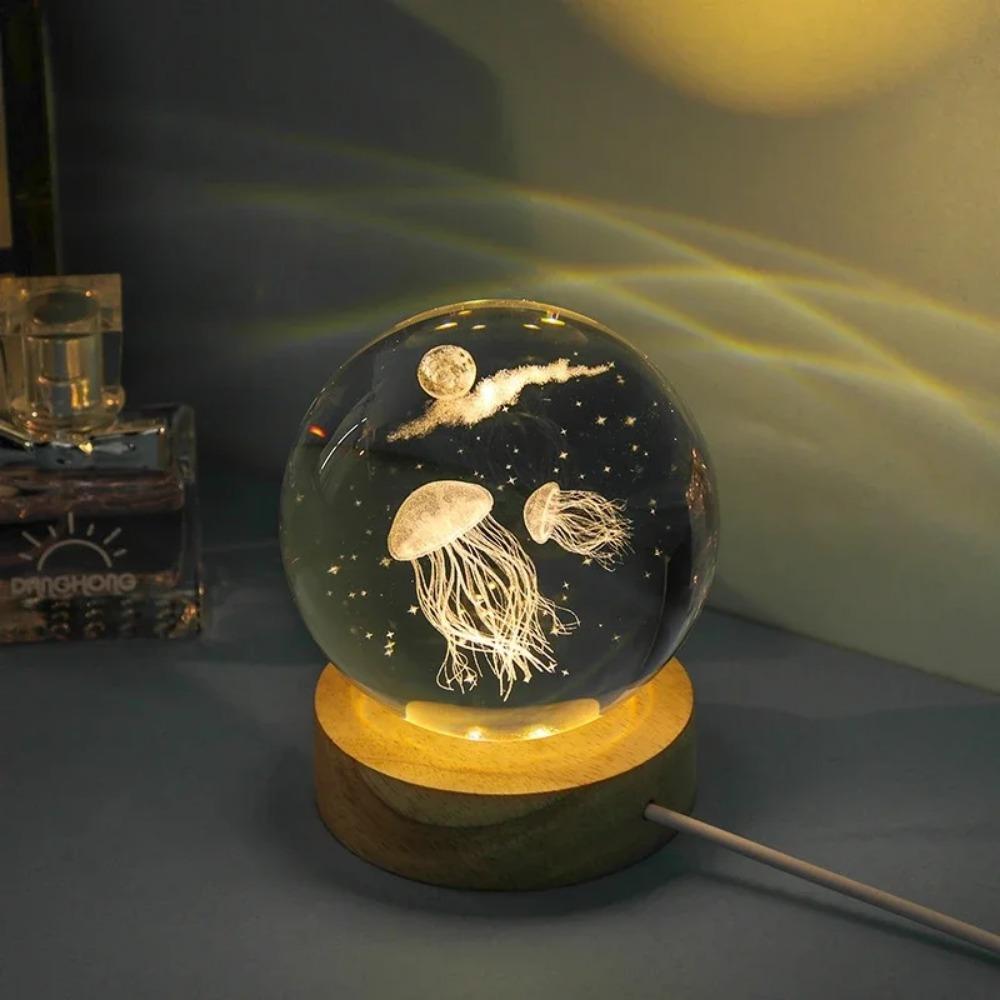 Hot 6cm 3D Crystal Ball Stitch Pikachu Wooden Base with 6cm Crystal Ball Planet Night Light Laser Carving Children's Gifts