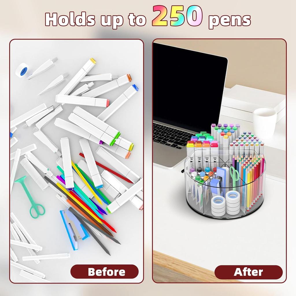 Absonic Acrylic Pen Holder Pencil Organizer, 360-Degree Rotating Pencil Holder, Crayon Organizers for Kids Marker Organizer Caddy Art Supply Kids