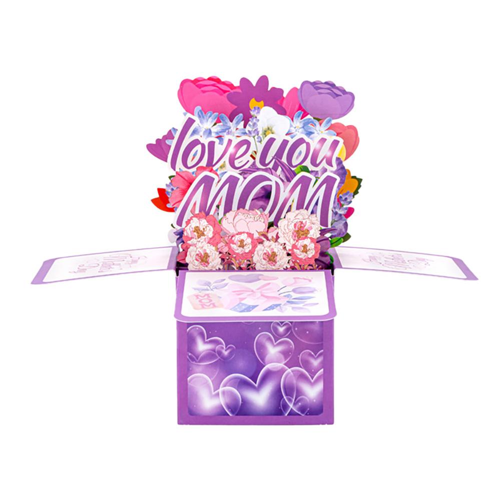 Mother‘s Day Father’s Day 3D Flower Bouquet Card Greeting Blessing Card Gift Box for Mom Dad with Message Card and Envelope