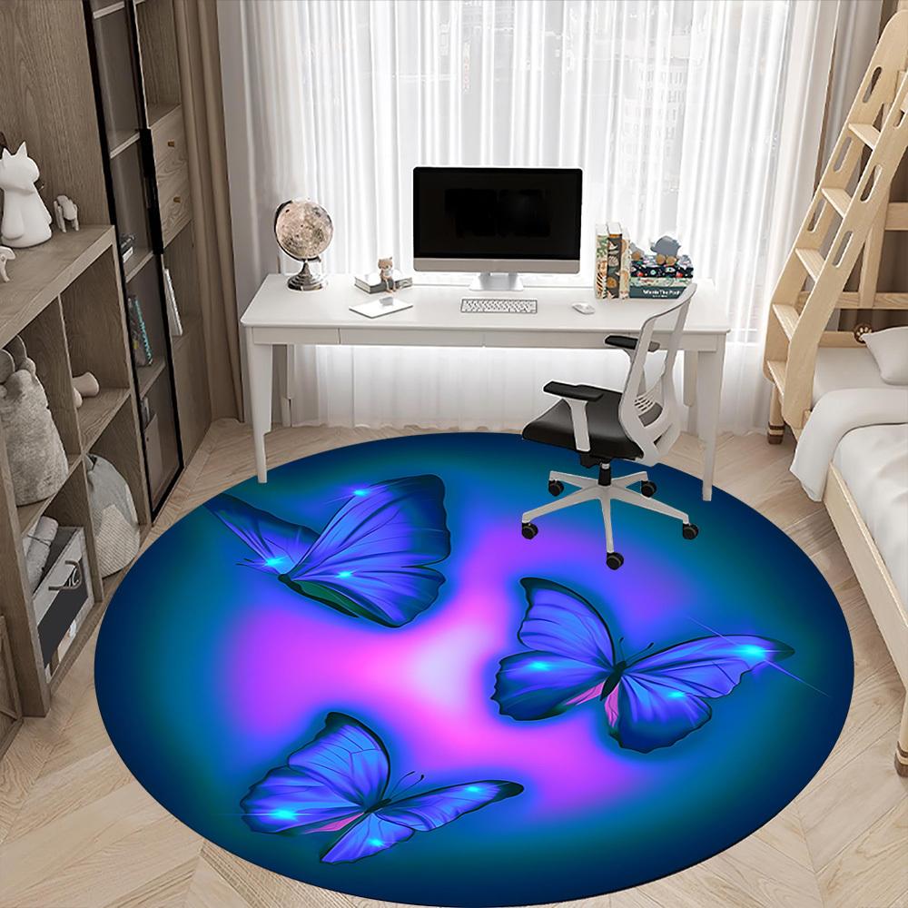 1pc Butterfly Blue Design Carpet for Office Non-Slip, Round Carpet, Soft & Comfortable, Carpet for Office, Lightweight Round Floor Mat yy251226079