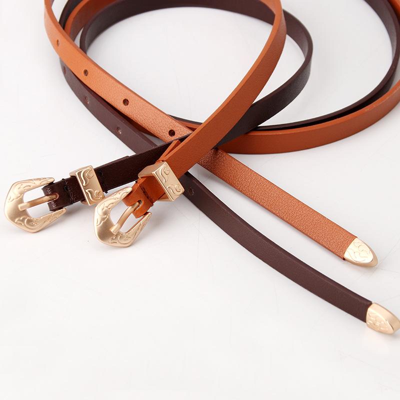 New Women's Matte Multi-color Pu Thin Belt Alloy Carved Three-piece Set Simple Versatile Dress Decorative Belt