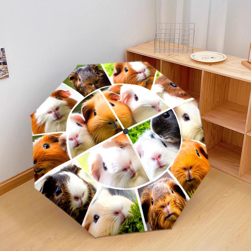 1 Stück Automatischer Faltregenschirm - Meerschweinchen-Muster, Tragbares & Faltbares Design mit 8 Speichen, Weihnachts-Geburtstagsgeschenke