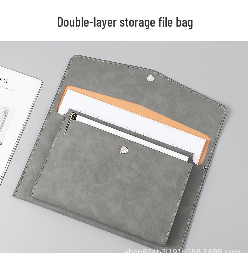 Large Capacity Leather A4 Conference File and Receipt Bag
