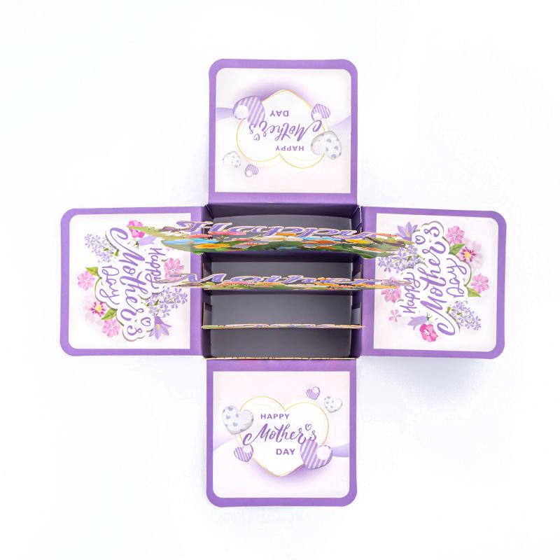 

3D открытка на День матери с цветочным дизайном, в стиле фиолетовой подарочной коробки, украшения бабочками, креативная поздравительная открытка на День матери