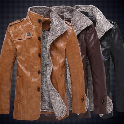 Men's Winter Fur All-in-one Mid-length Leather Jacket Plus Velvet Stand Collar PU Leather Jacket for Men Large Size