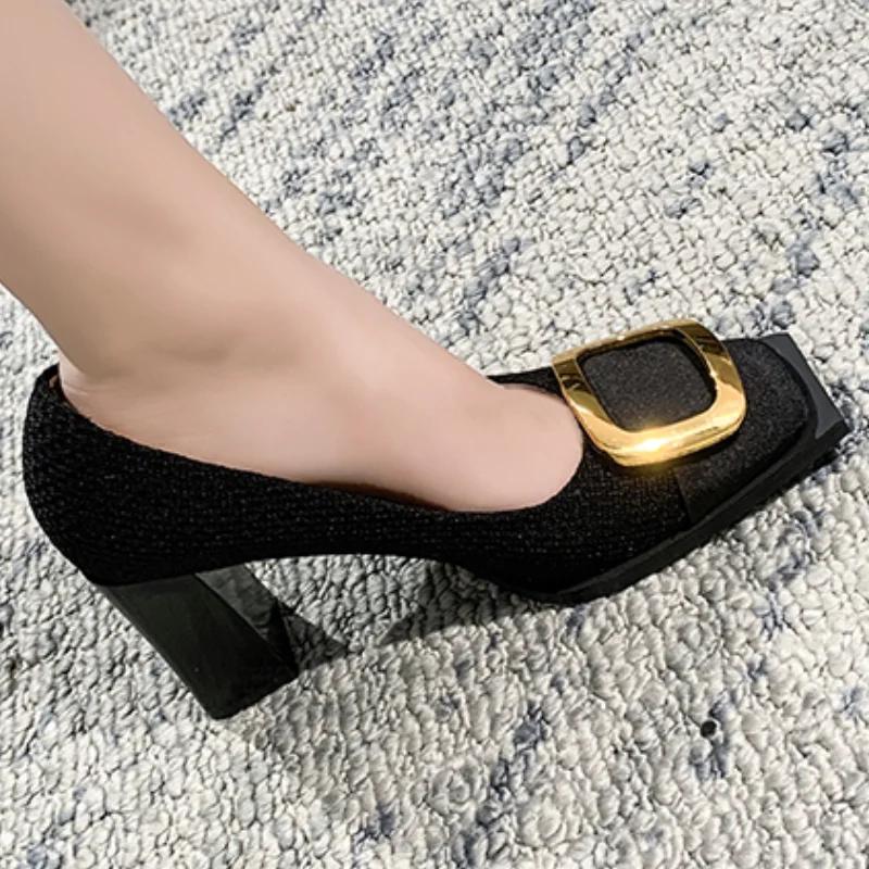 Slip On Retro Women Shoes Gold  Heels Sandals Ladies All-Match Branded Pumps Square Toe 2024 Basketball Platform Slip-On Lace-Up