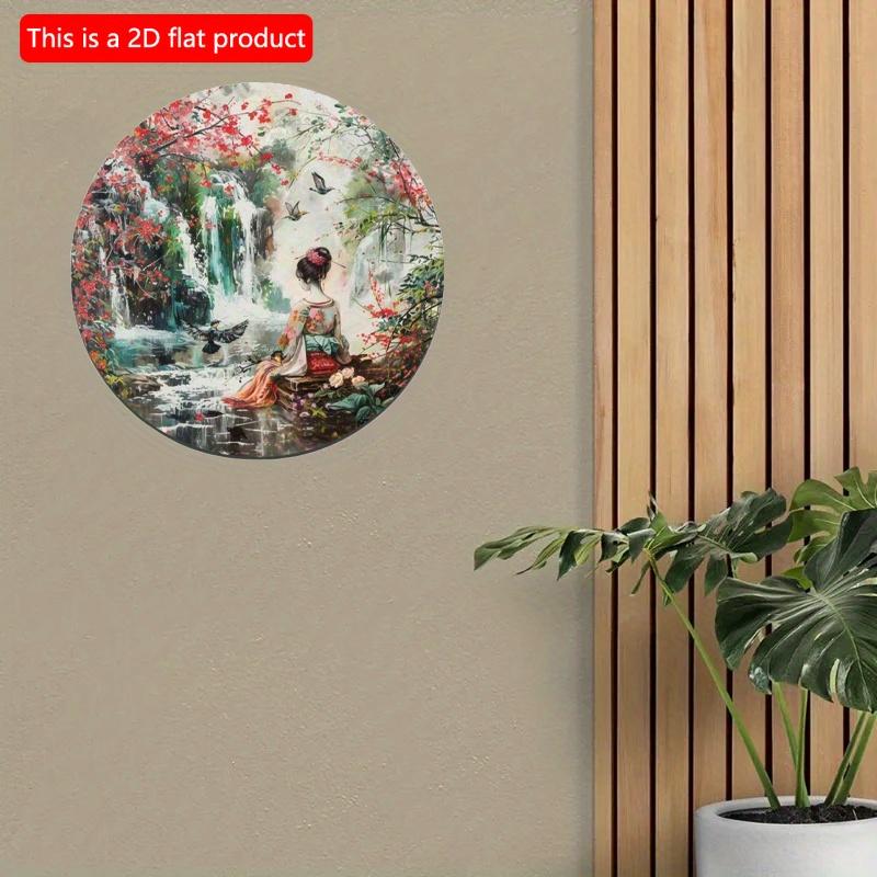2d Flat 20*20cm, Round Wooden Wall Sign, Japanese Kimono Theme, for Bar, Club, Home Wall Decor, Kimono Theme.