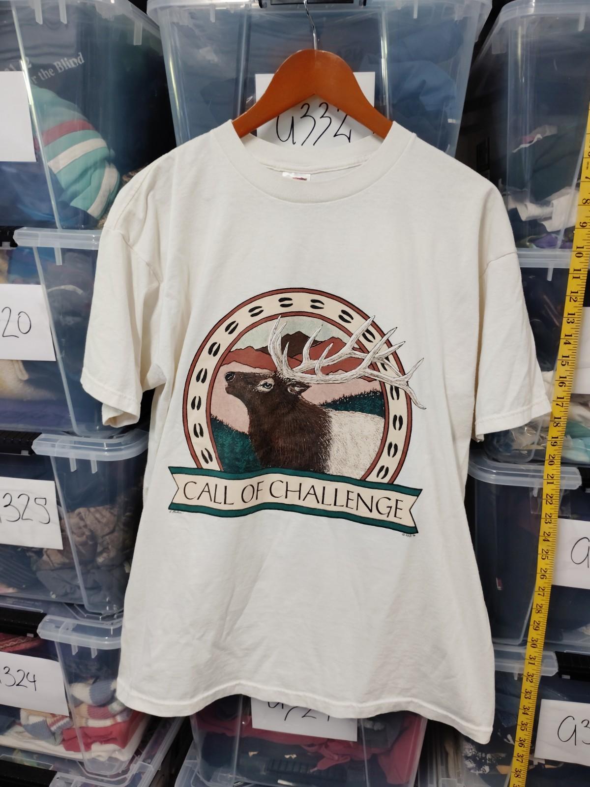 Vtg Elk Nature 90s Call Of Challenge Xl Fruit Of The Loom A358 Unisex T-Shirt M