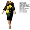 Pullover Women Dress Round Neck Hollow Out 3/4 Sleeves Lace Stitching Party Fashion Wear Plus Size Spring Summer Floral Printed Midi Clothing Ladies