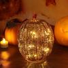 LED Glass Pumpkin Decoration with Warm Light for Fall Halloween Home Decor
