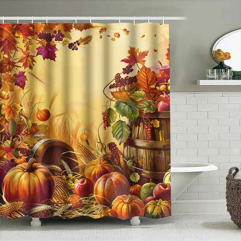 

Tuniu Autumn Harvest Shower Curtain Pumpkin Leaves Gourd Thanksgiving Decor Fall Home Decor Shower Curtain W60H190(CM)-1 Pcs