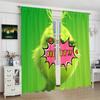 Green Cartoon Christmas Monster Print Curtains, Pole Bag Curtains, Christmas Decorations, Home Decorations, Room Decorations