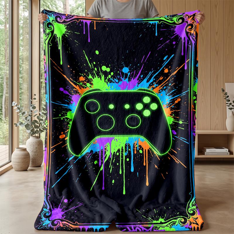 Neon Game Controller Graffiti Theme blanket Lightweight Warm Flannel Blanket Decorative Throw Blanket for Home Decoration