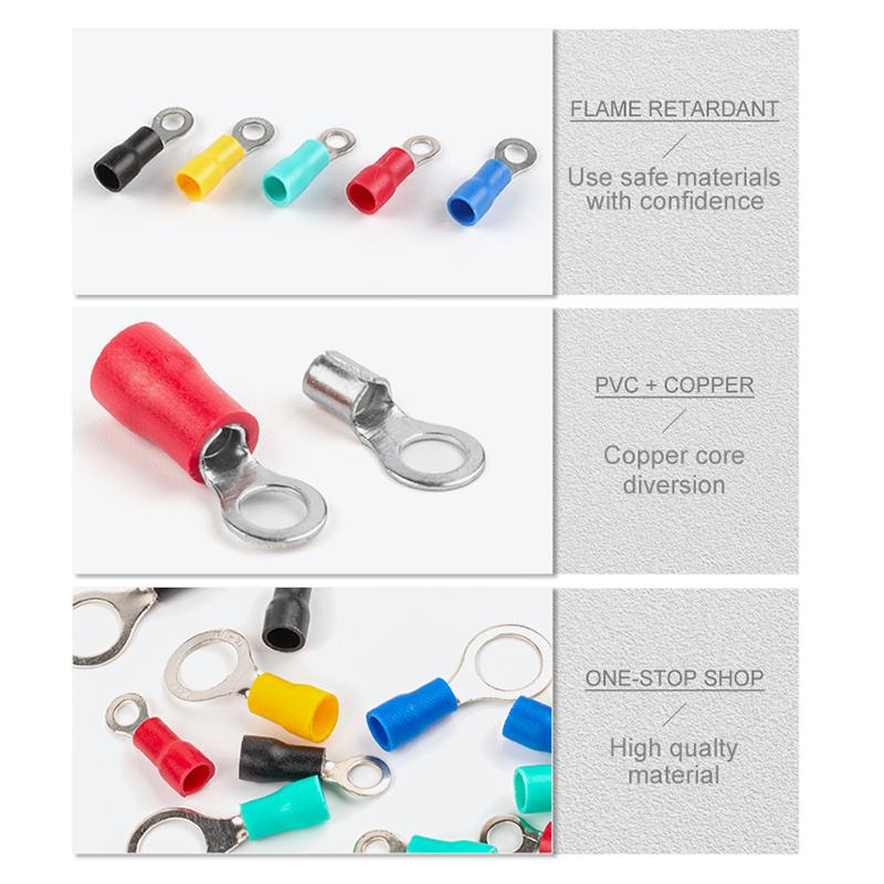 100Pcs RV2-3.2/4/5/6/8/10  Ring Insulated Wire Connector Electrical Crimp Terminal Cable Wire Connector AWG 22-16